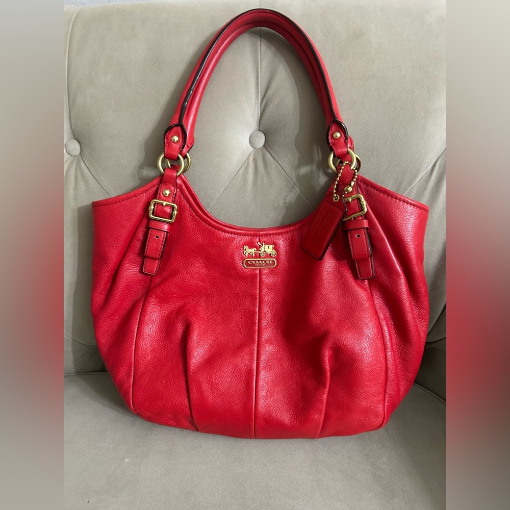 Coach Vibrant Red Leather Shoulder Bag Madison